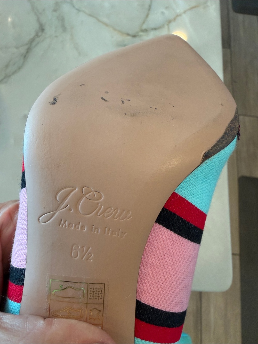 ♥️J. Crew Pink, Aqua & Red Striped Pointed-Toe Pumps…….Super Cute! - Picture 13 of 13